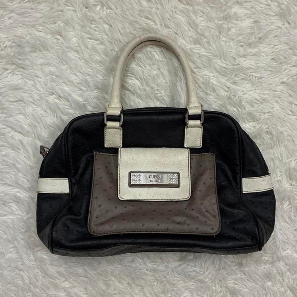 Rare Guess Y2K Chic Glam Ostrich Leather black and white luxury handbag